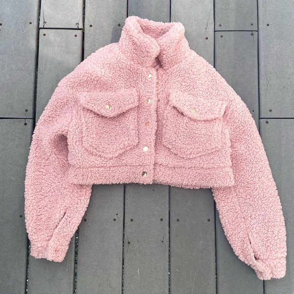 SHEIN Jackets & Blazers - Pink Cropped Drop Shoulder Teddy Jacket
